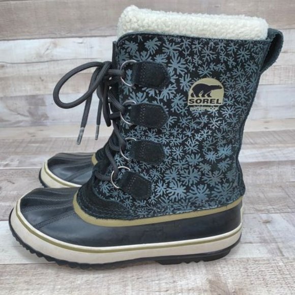 Sorel Waterproof Leather Blue Snowflake Size 8 - Picture 3 of 10